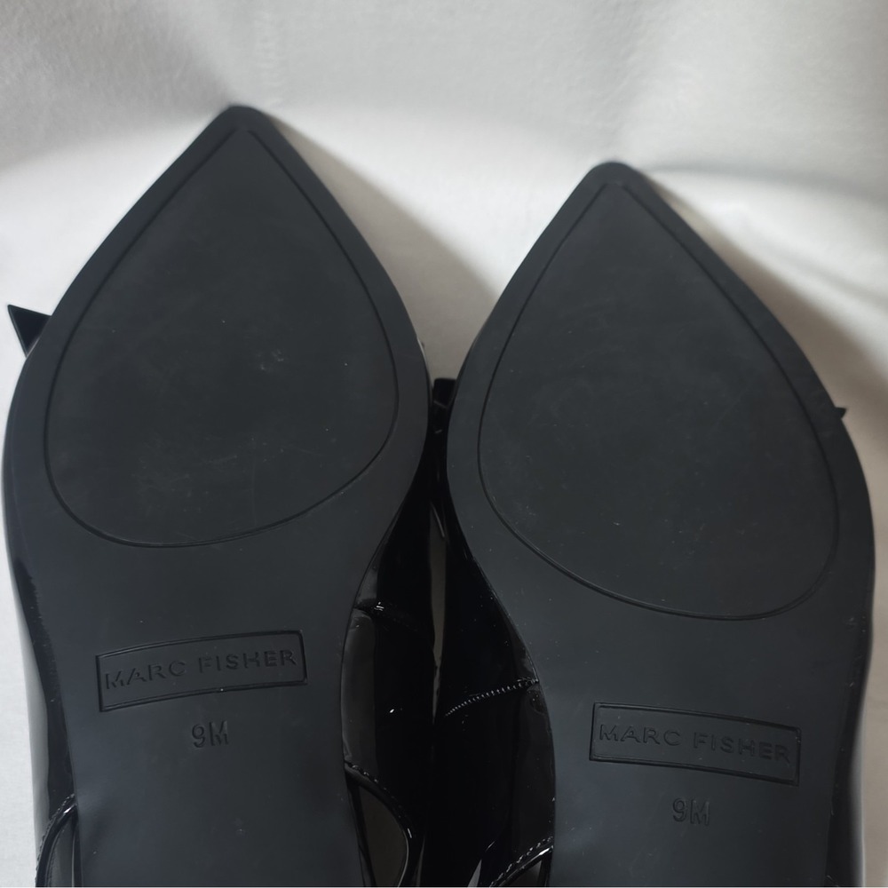 NWOT Marc Fisher Black Patent Leather Bow Pointed Toe Slingback Heels 9M - Picture 10 of 14